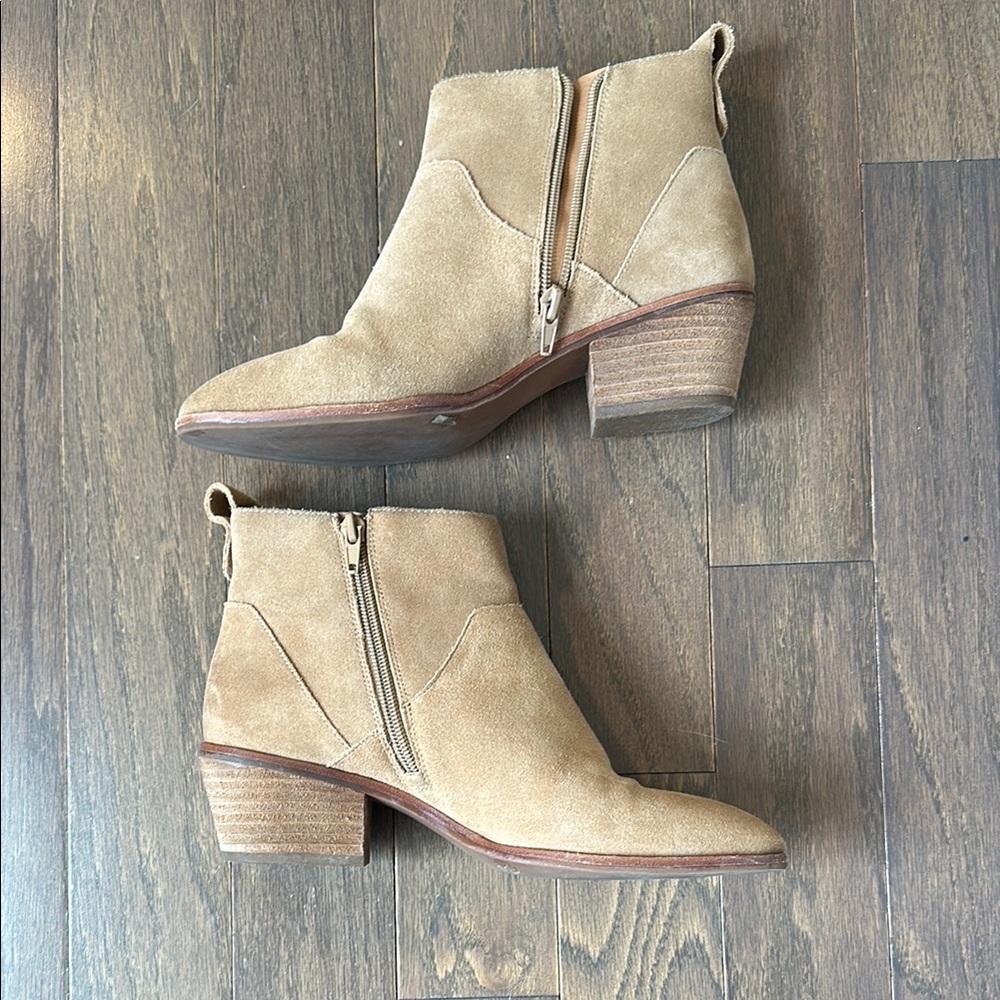 Women's Tan Suede Ankle Boots - Picture 3 of 8